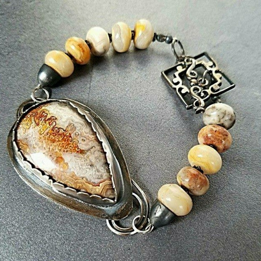 Mexican Crazy Lace Agate Sterling Silver Bangle